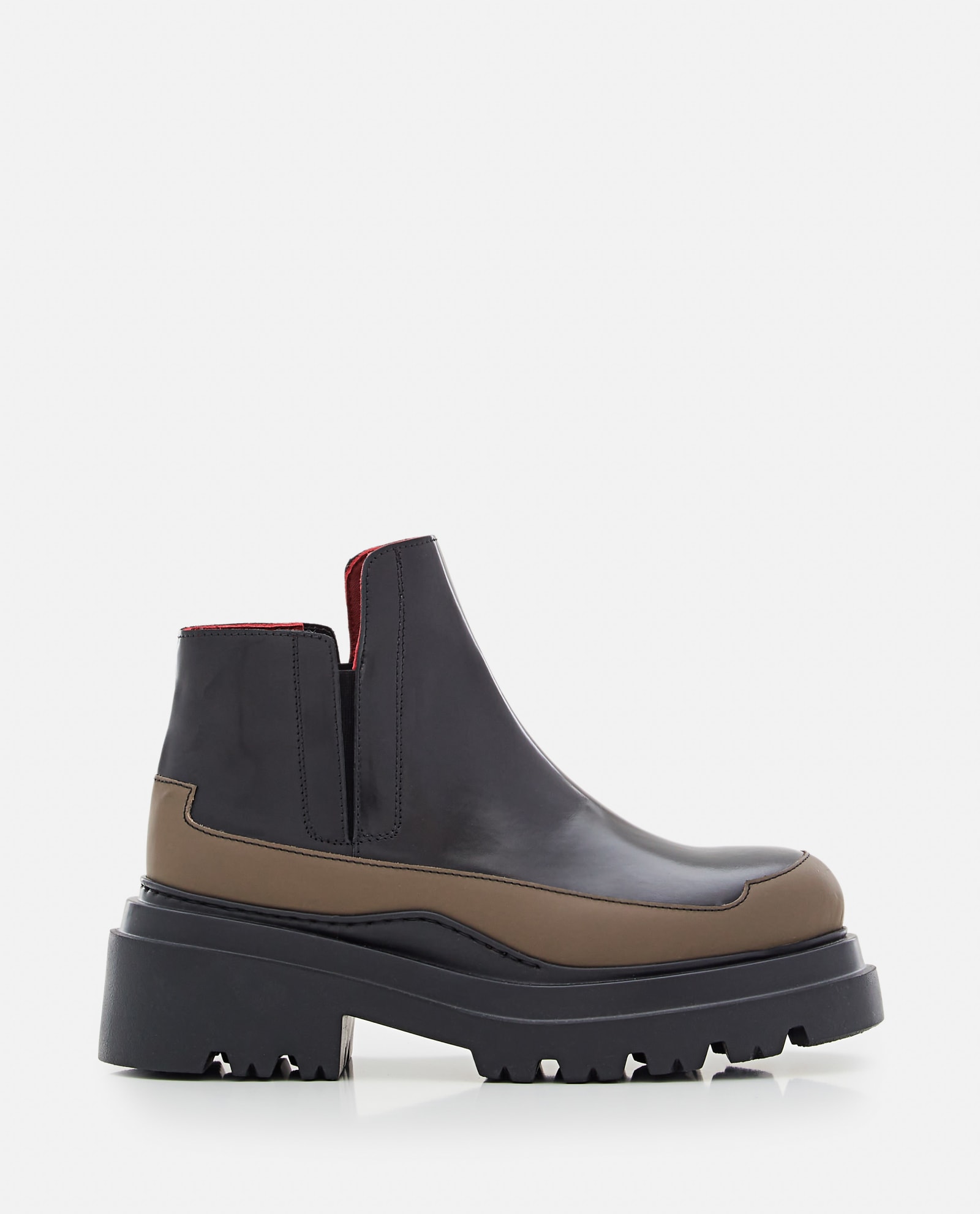 PLAN C BRUSHED LEATHER TRACK ANKLE BOOTS