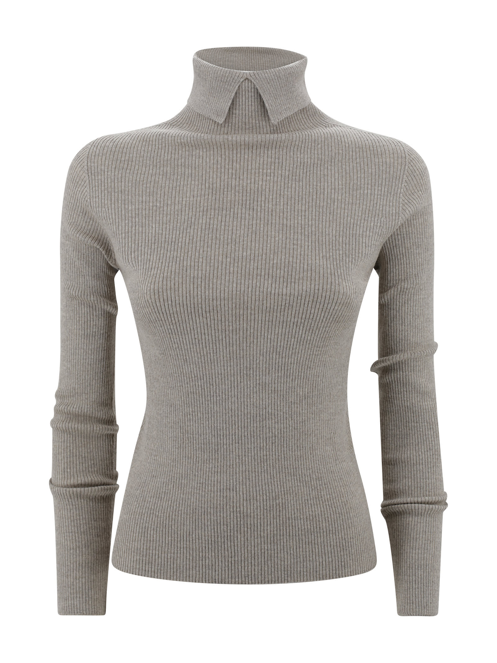 D. Exterior Ribbed Wool Turtleneck