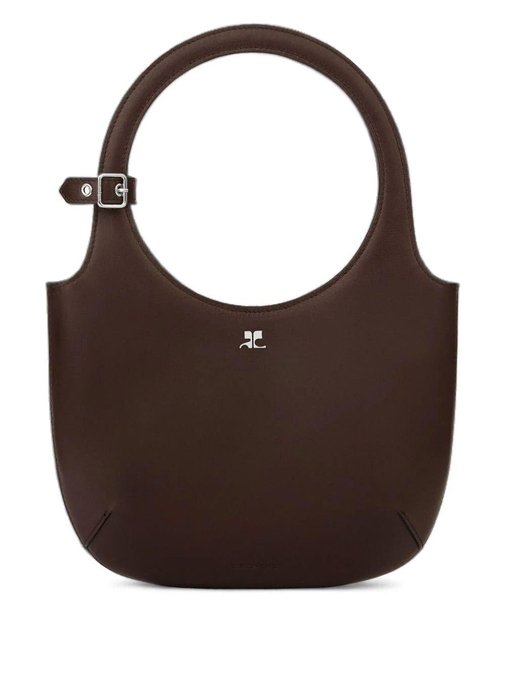 Shop Courrèges Holy Logo Plaque Shoulder Bag In Chocolate