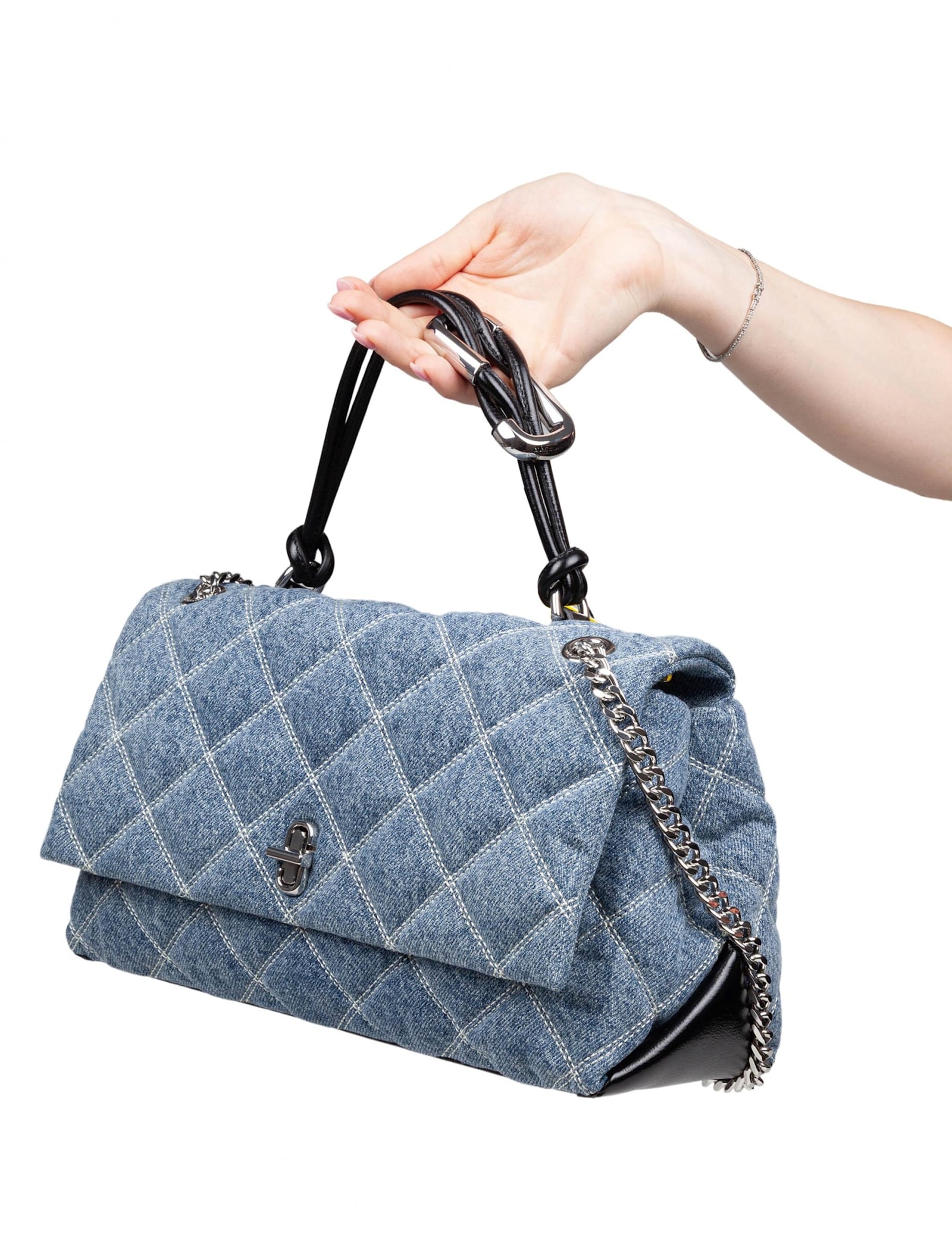 Marc Jacobs Womens Light Wash Indigo The Quilted Dual Convertible Denim Shoulder Bag In Purple