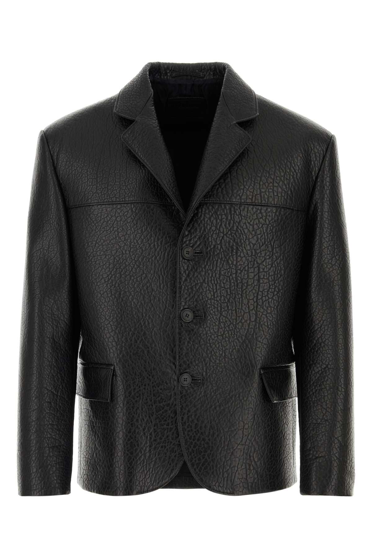 Shop Prada Black Nappa Leather Blazer In Nero