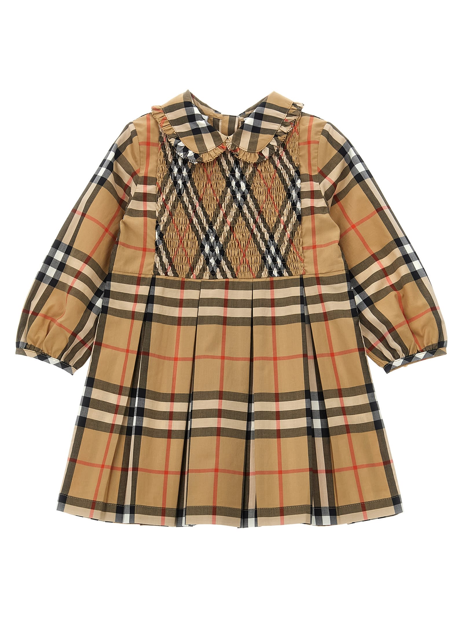 Burberry Girl's Ida Smocked Cotton Check Dress In Brown