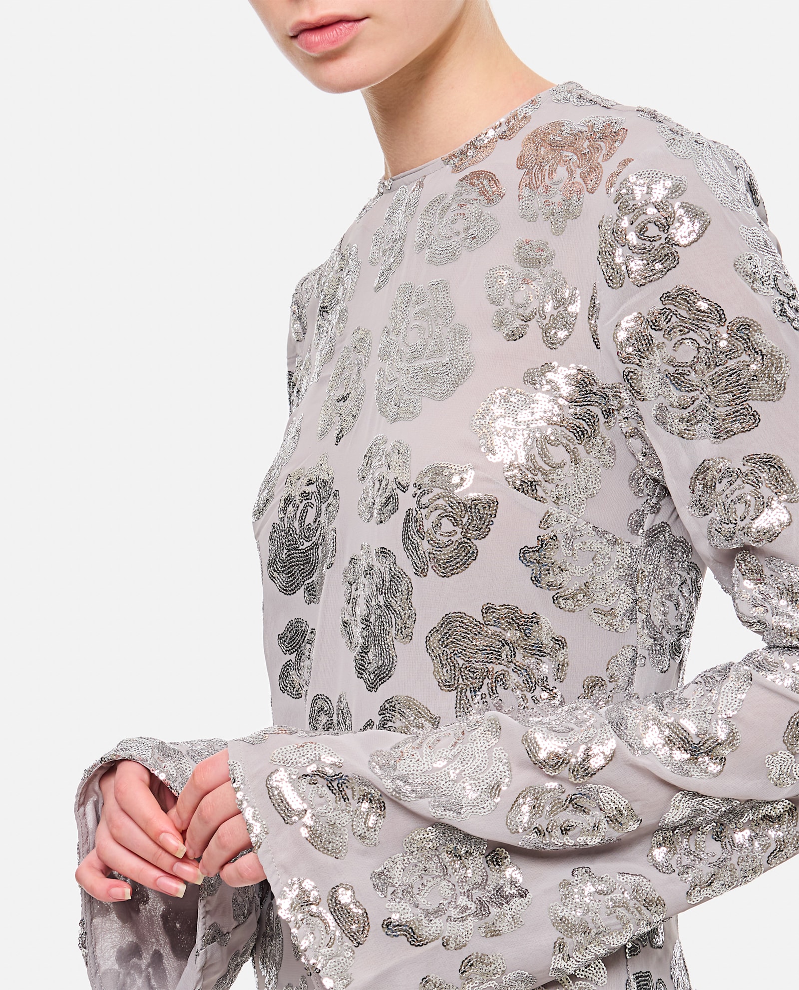 Rotate Birger Christensen Sequin Chiffon Maxi Dress In Silver