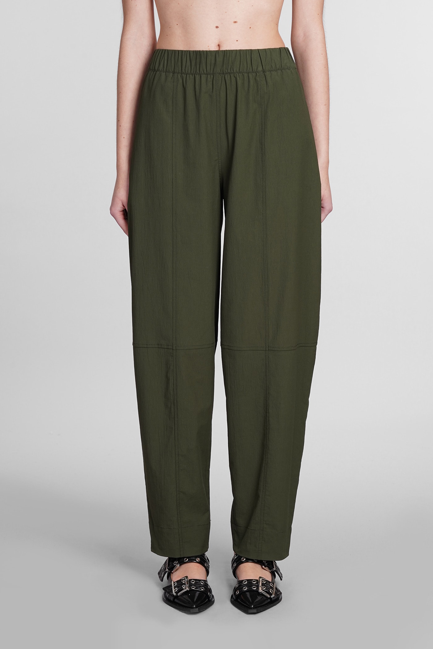Ganni Pants In Green Cotton