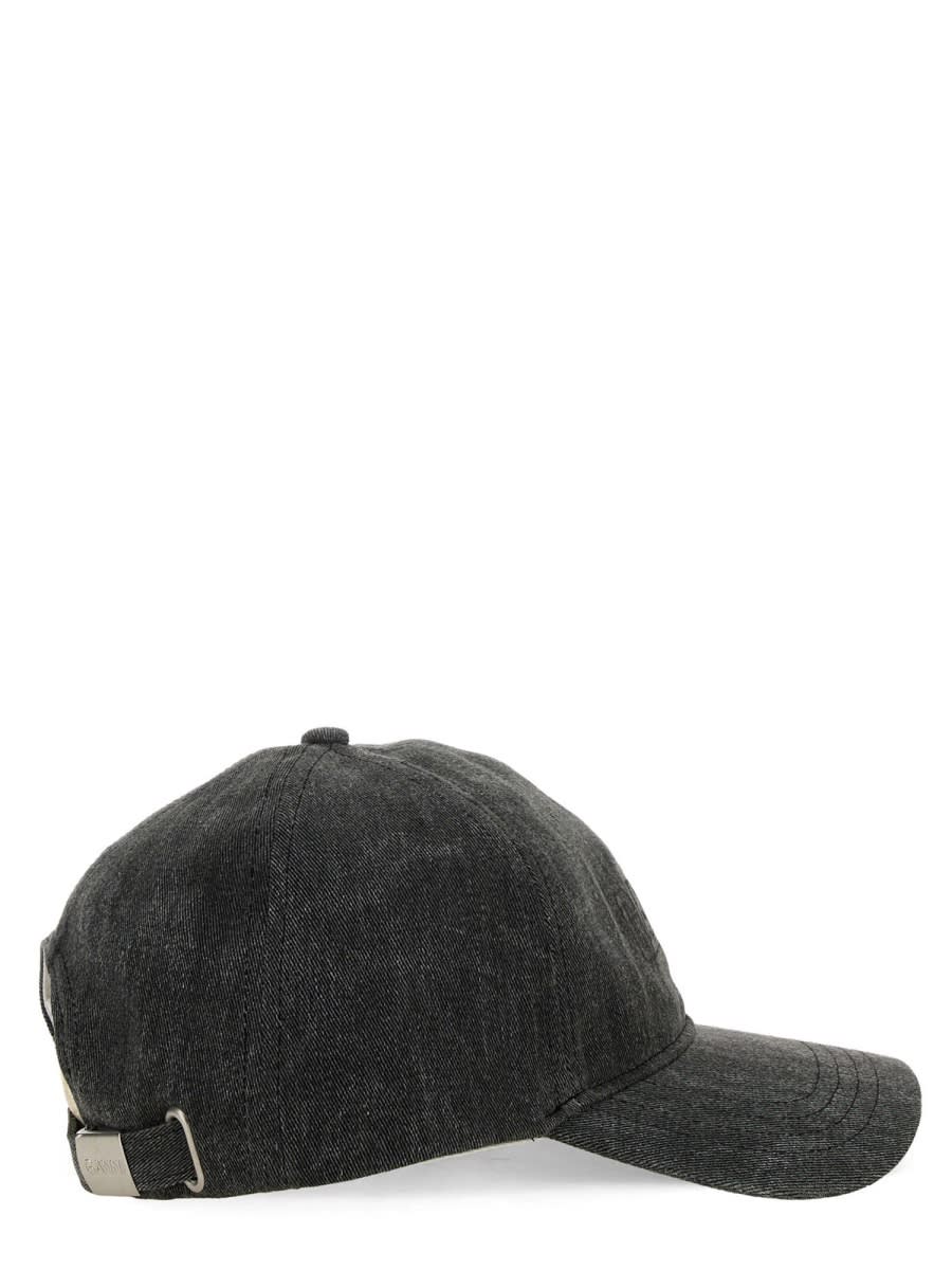 Shop Ganni Denim Baseball Hat In Black