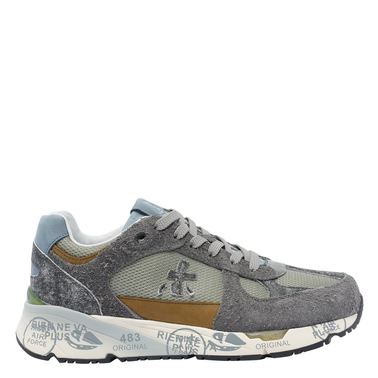 Premiata Suede-panel Lace-up Sneakers In Gray
