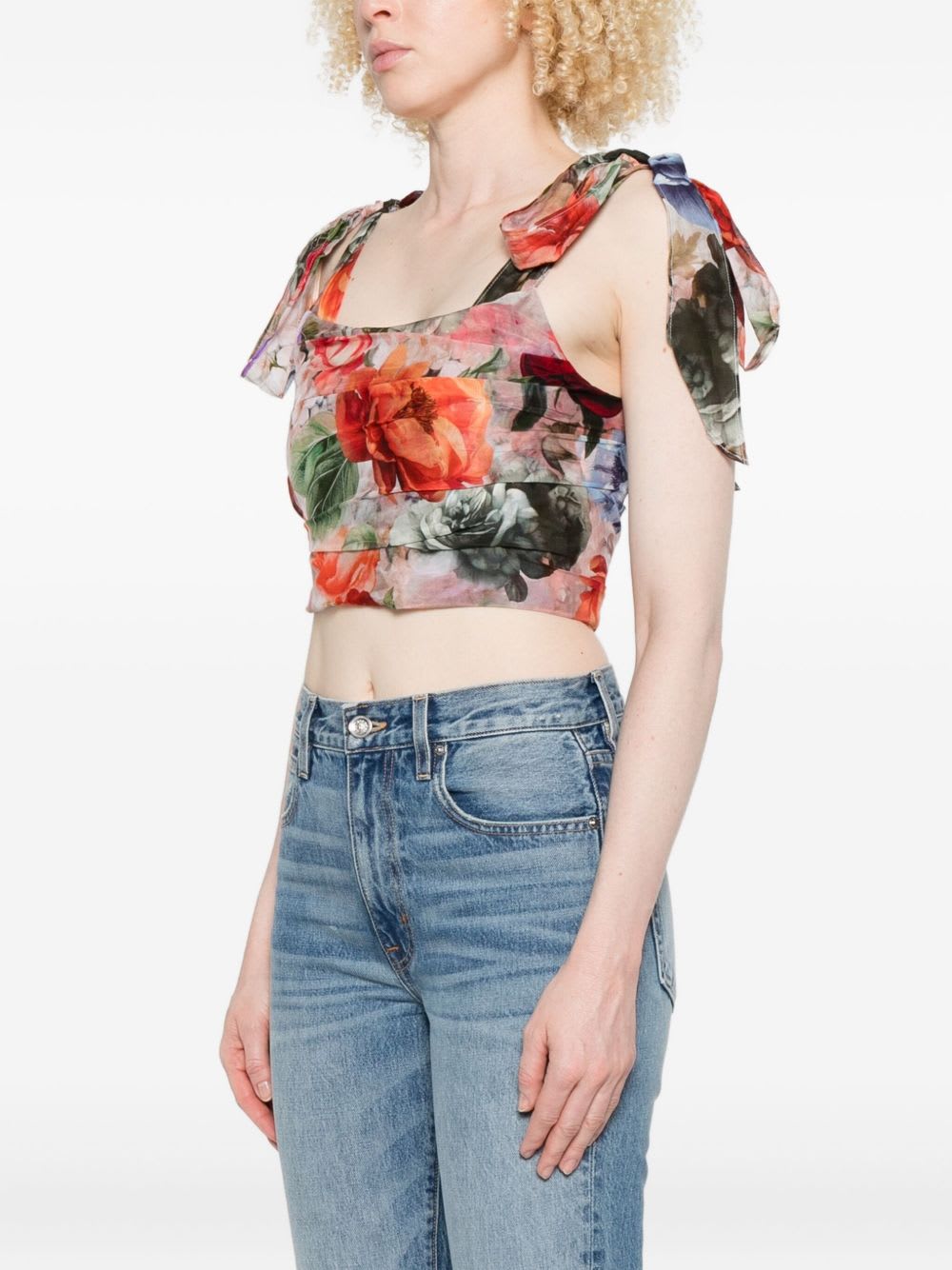Alice And Olivia Haven Cropped Bustier Storm Floral Sm In Multi