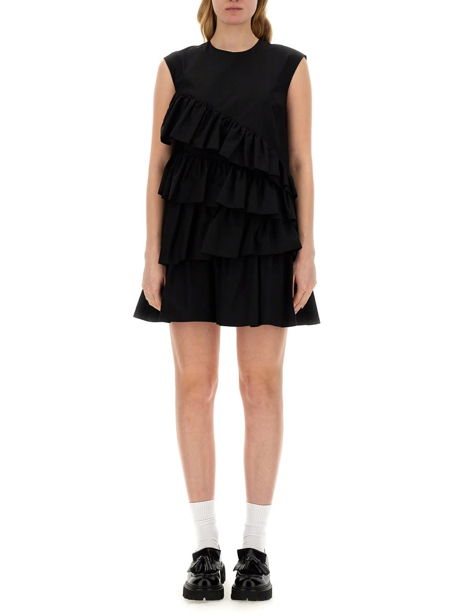 Shop Msgm Dress With Ruffles In Black
