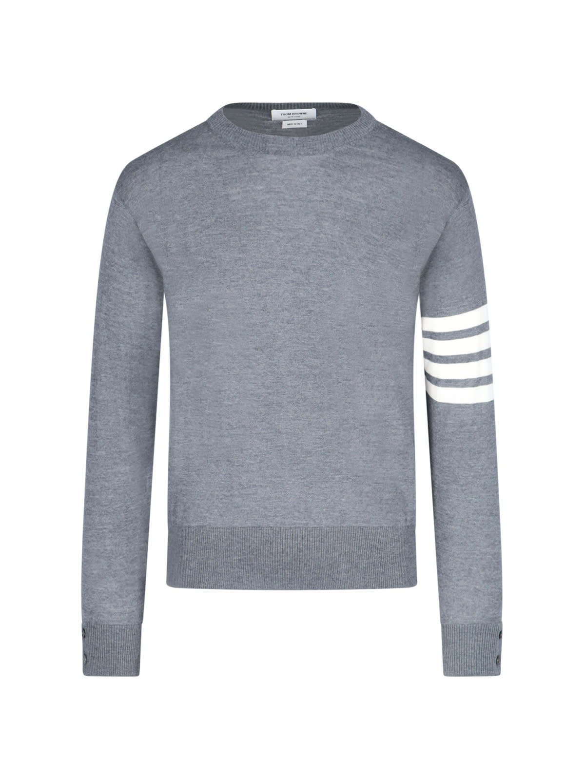 Shop Thom Browne Round Neck Sweater In Med Grey