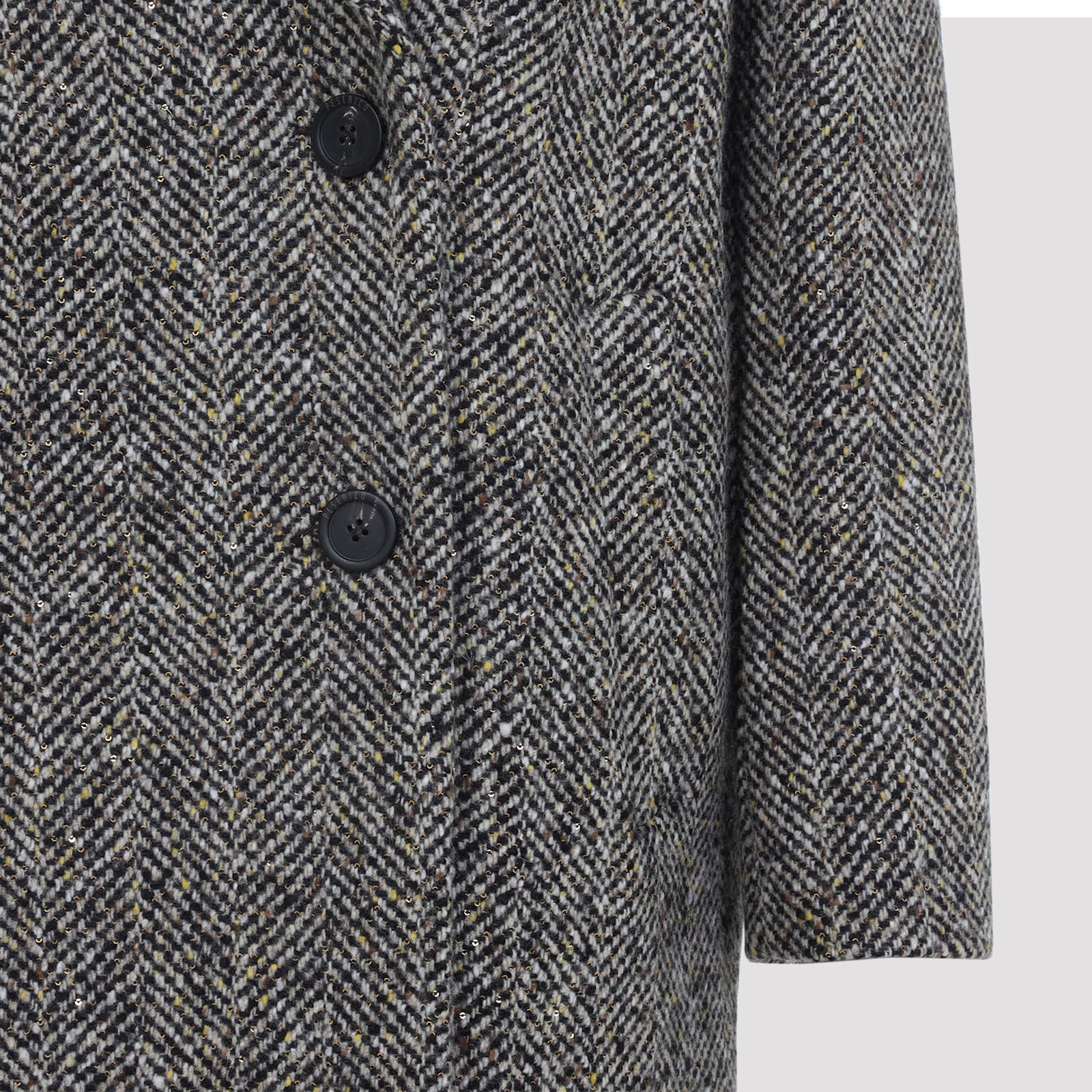 Peserico Textured Herringbone Mid-length Coat With Notched Lapel In Gray