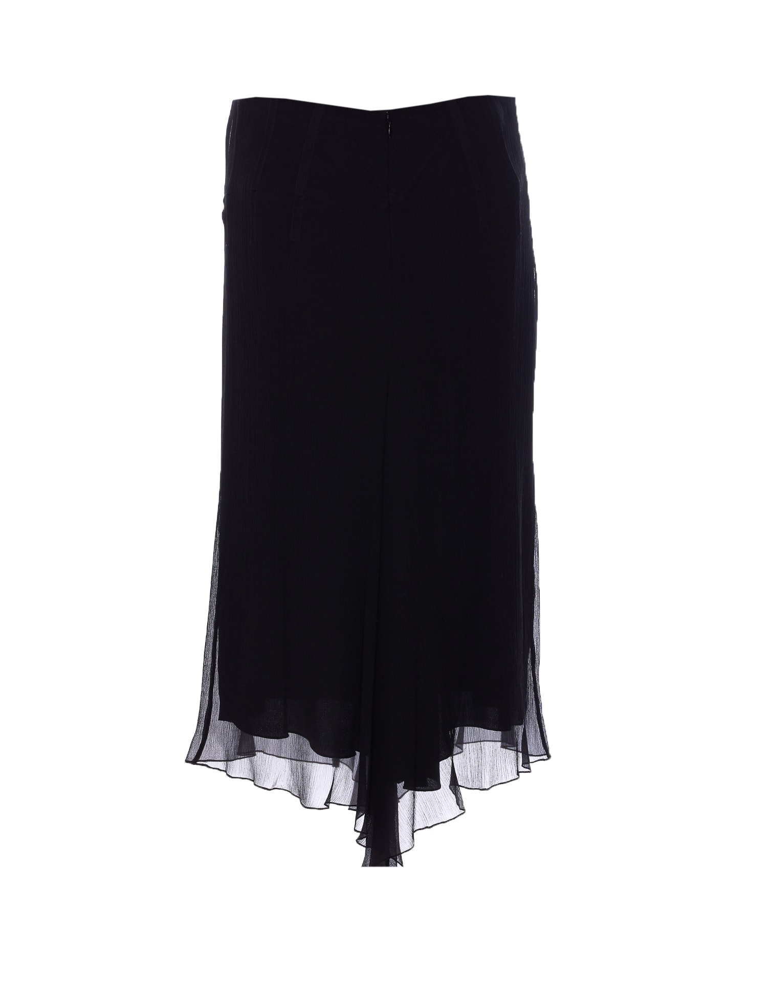 Victoria Beckham Asymmetric Hem Midi Skirt With Sheer Overlay In Black