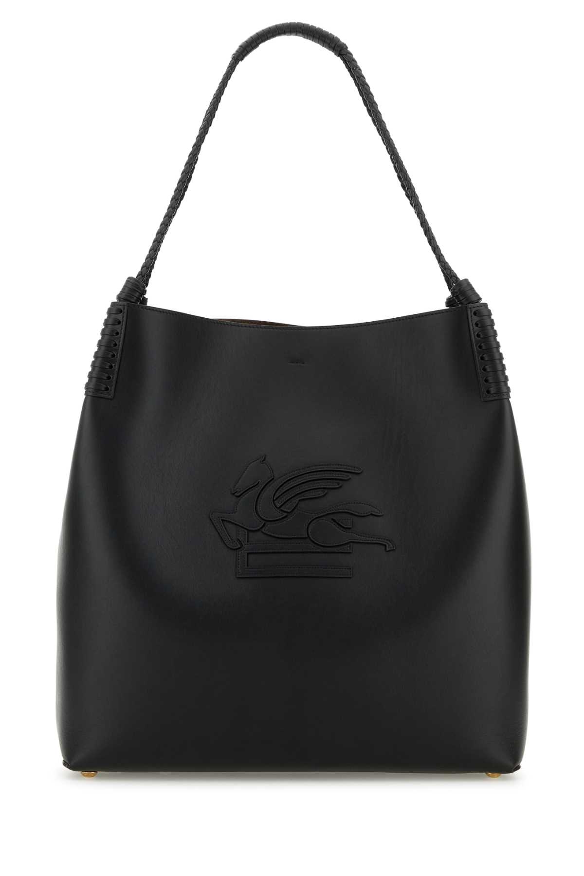 Black Leather Libra Shopping Bag