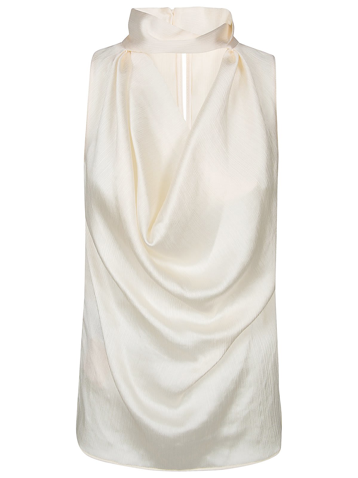 Shop Pinko Crinkle Draped Satin Top In Bianco Giglio