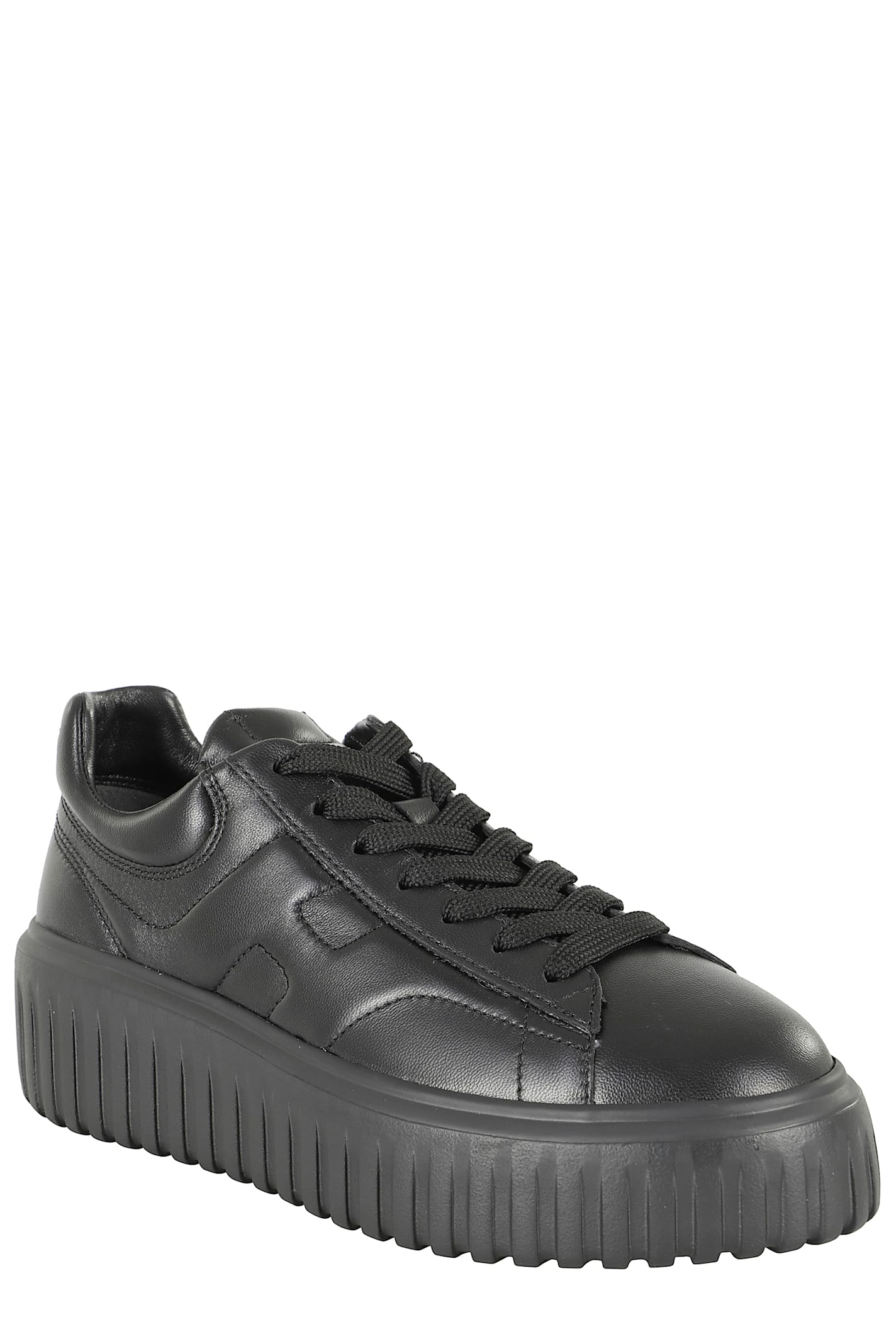 Hogan H-stripes Allacciato H Leather Sneakers In Black