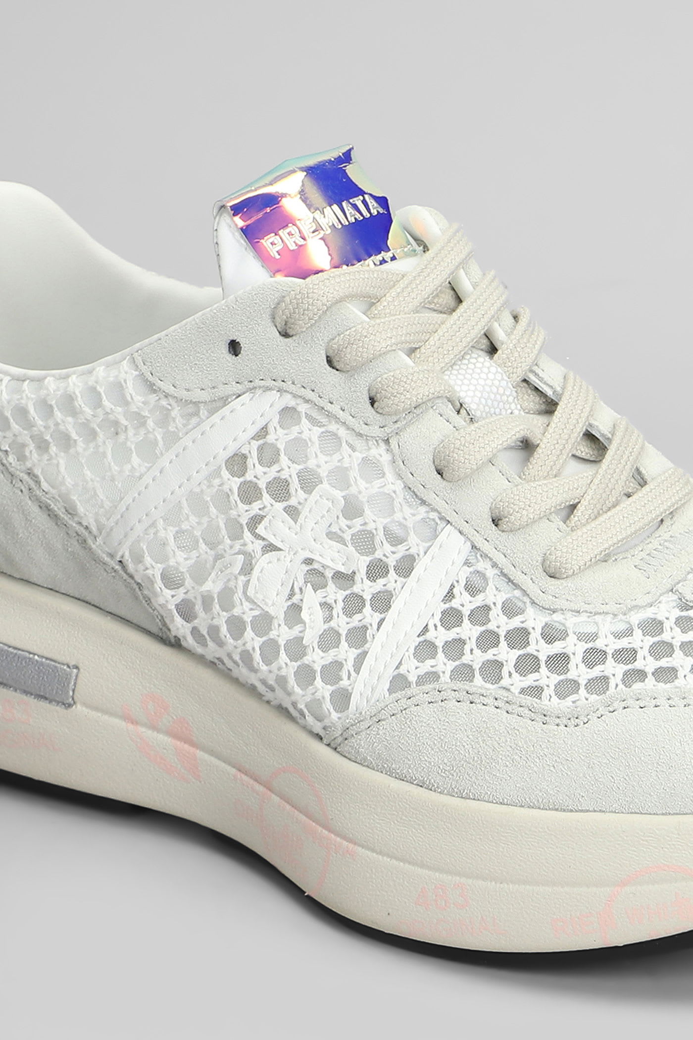Premiata Cassie Sneakers In White Suede And Fabric In White