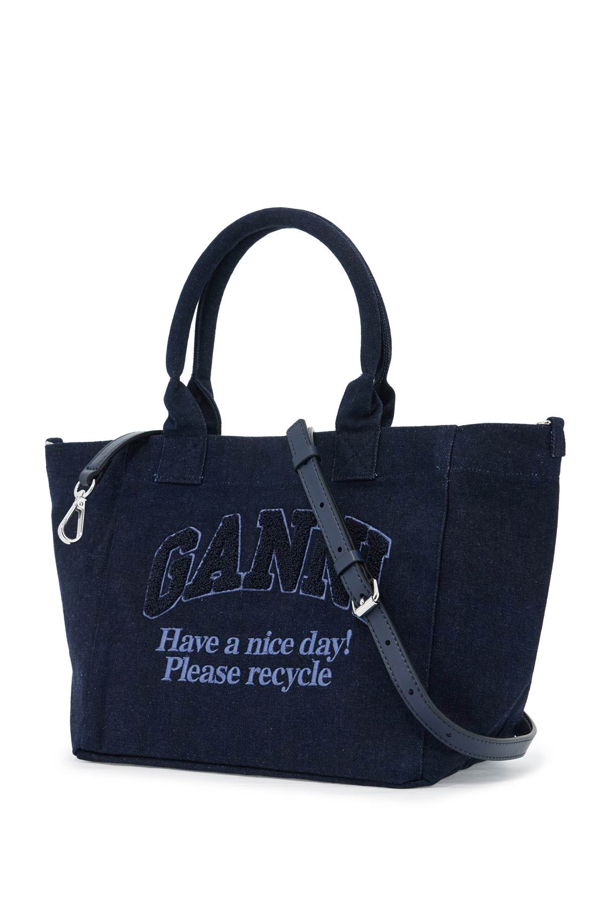 GANNI SMALL DENIM EASY SHOPPER TOTE 