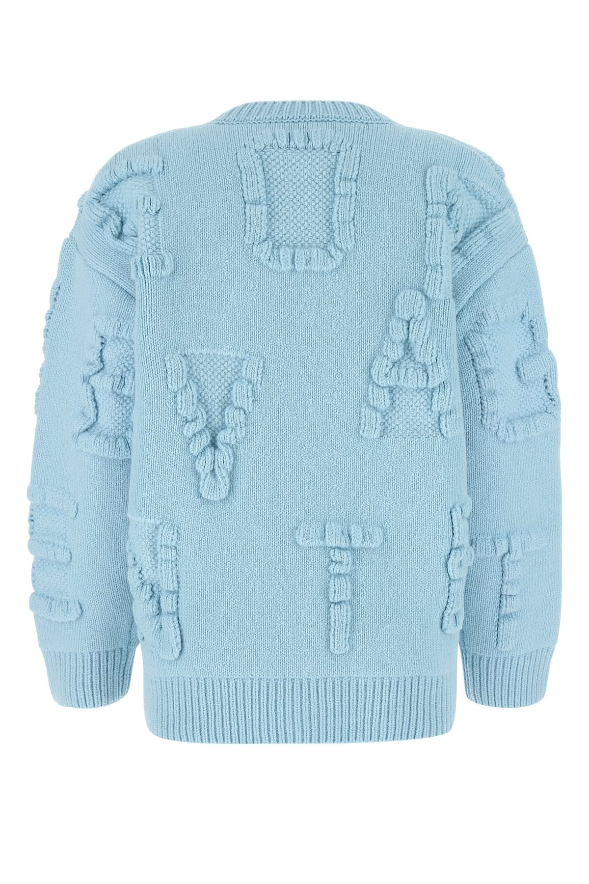 Bottega Veneta Light Blue Stretch Wool Blend Shetland Alphabet Oversize Sweater In 8955