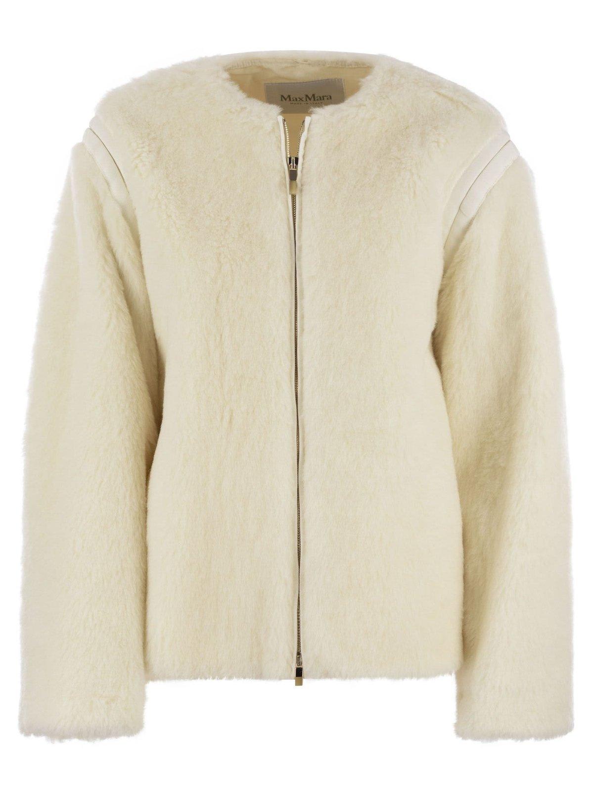 Shop Max Mara Zip-up Crewneck Jacket In White