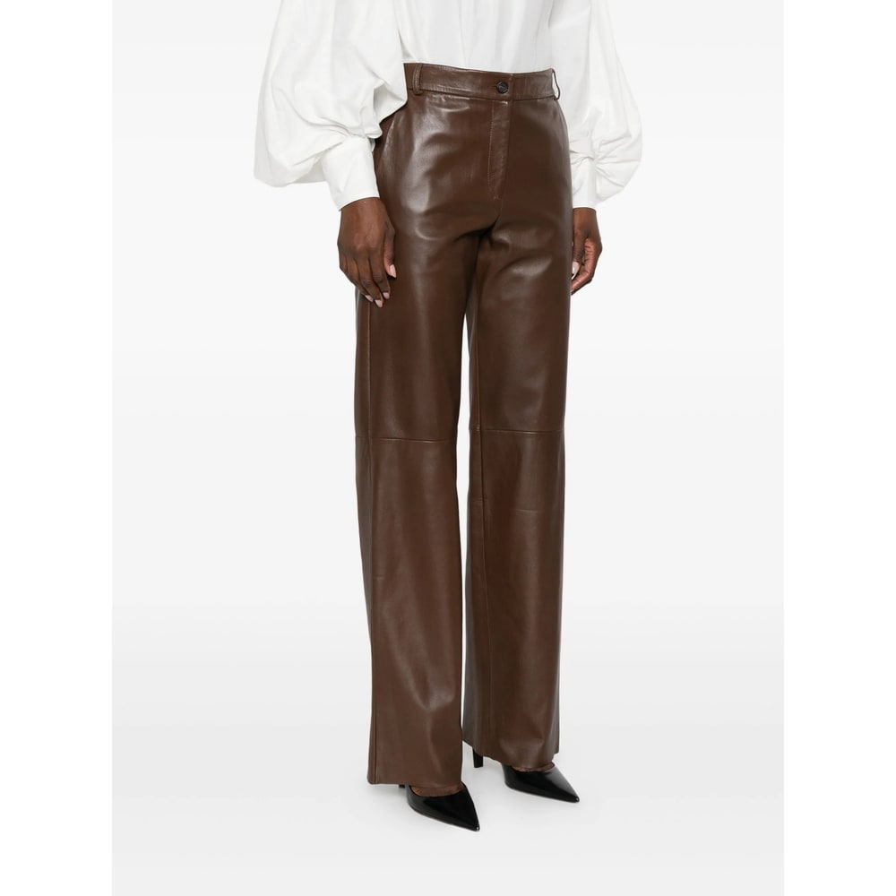 Antonelli Leather Straight-leg Trousers In Brown