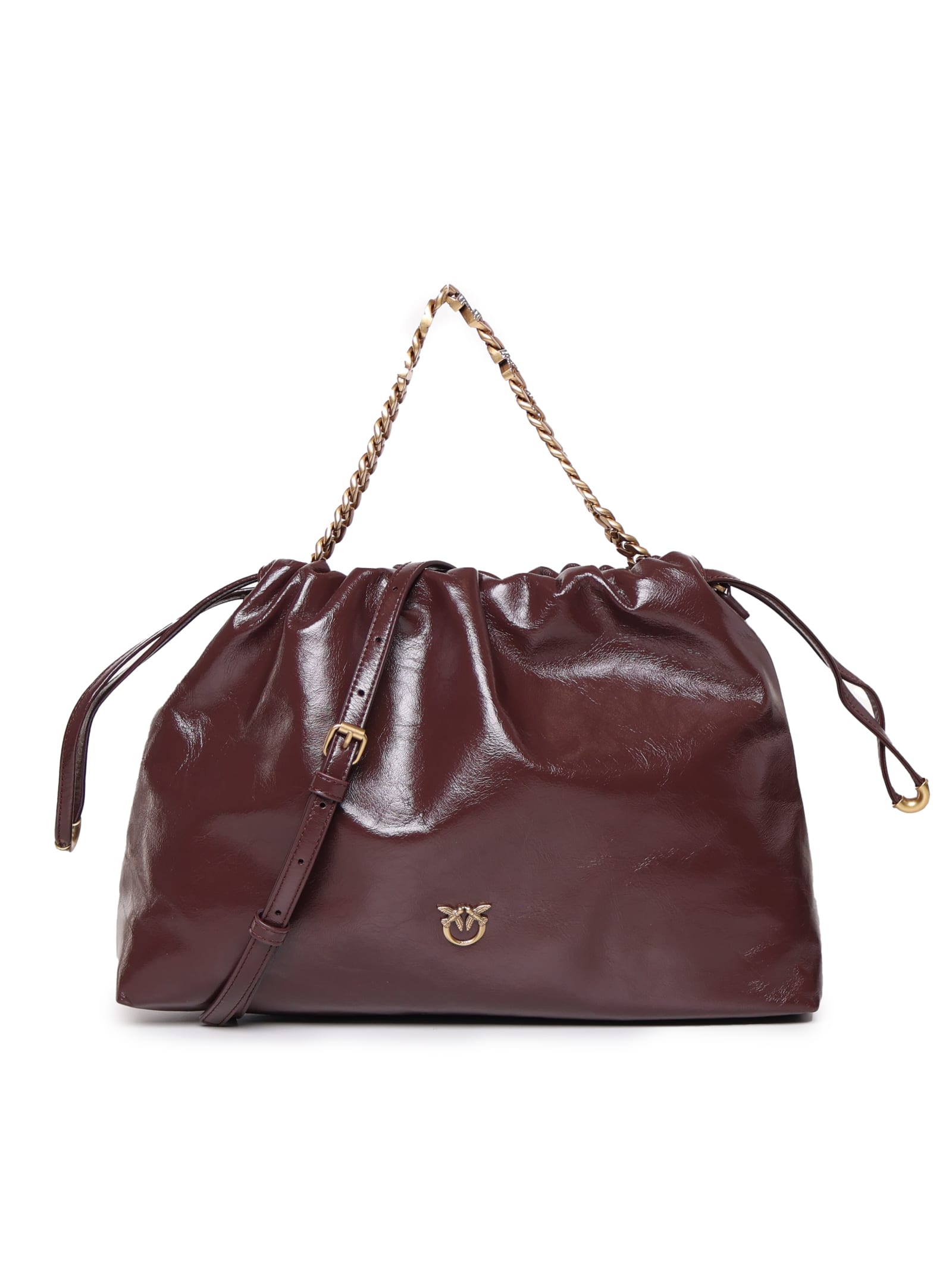 Shop Pinko Bag With Drawstring Closure In Bitter Chocolate