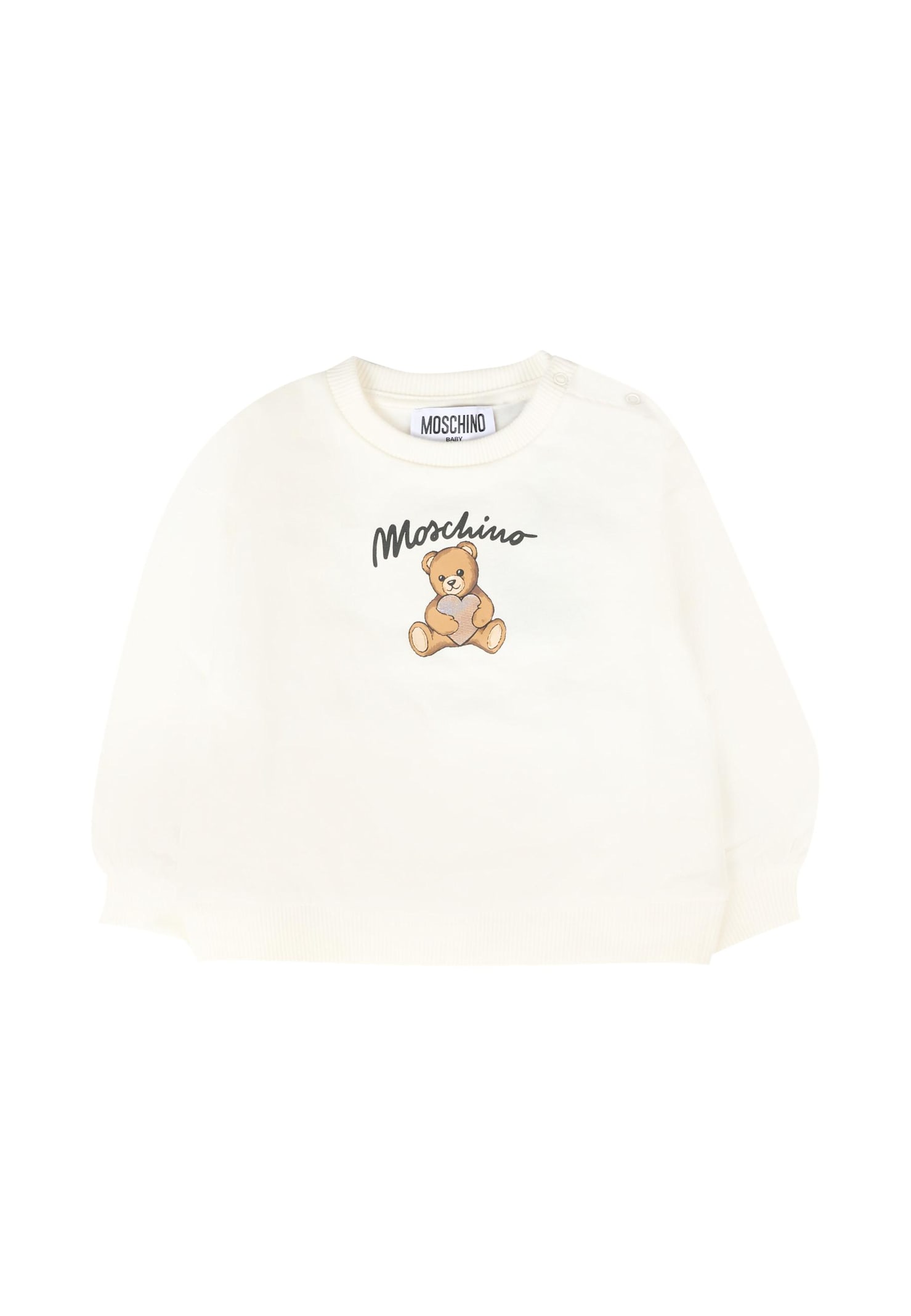 Moschino White Sweatshirt For Baby Girl With Teddy Bear In White