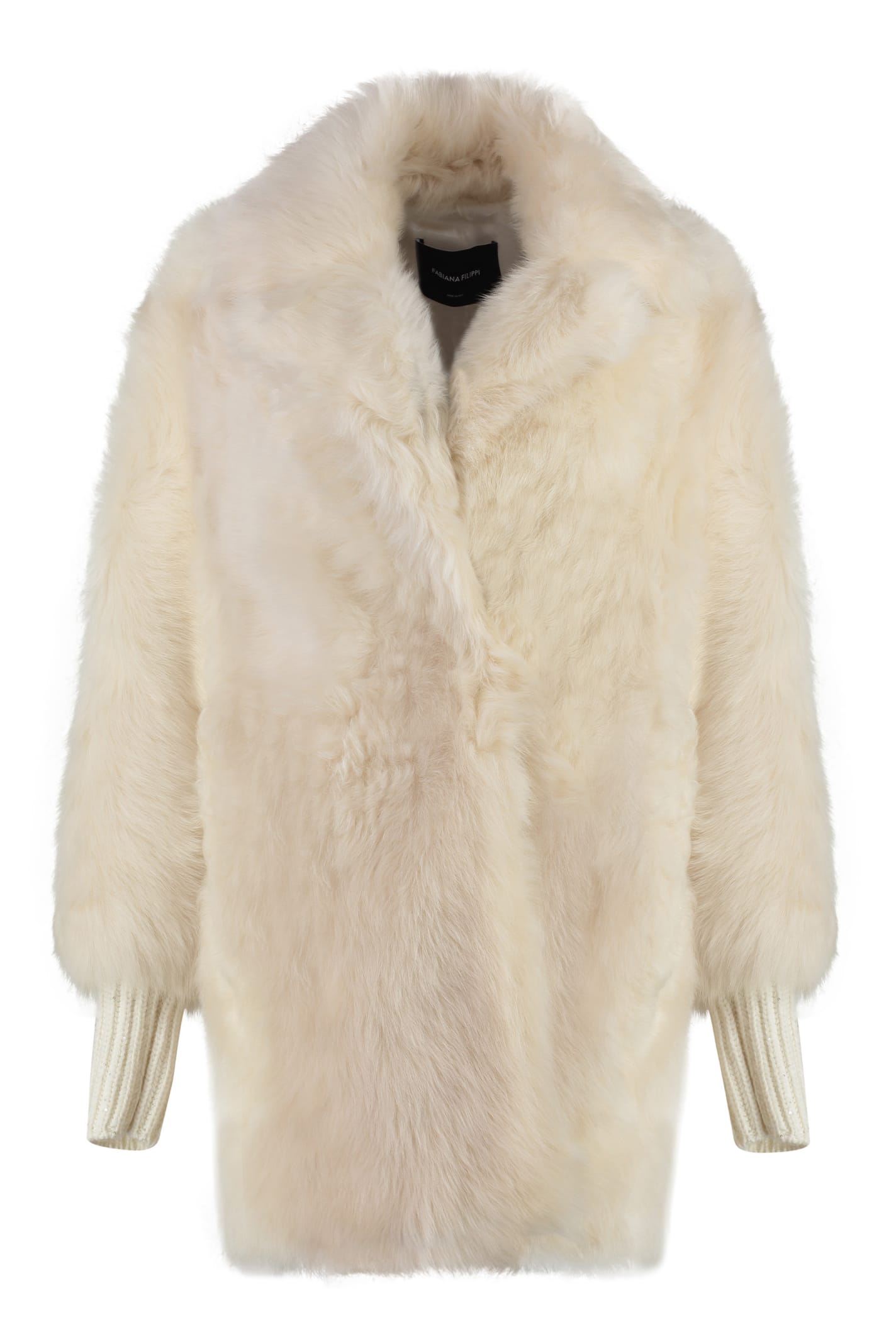 Shop Fabiana Filippi Shearling Overcoat In Ivory