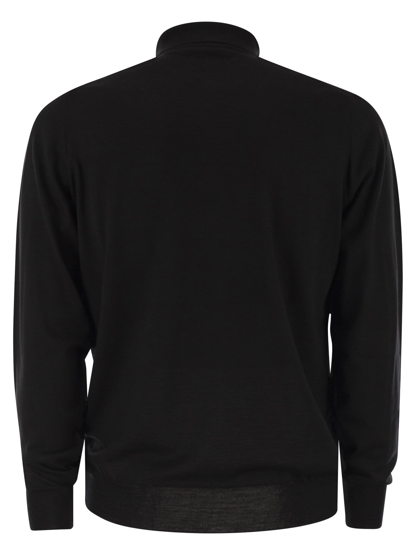 Fedeli Three-button Virgin Wool Polo Shirt In Black