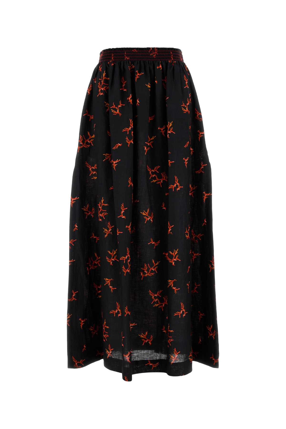 Fendi Floral Maxi Skirt Made From Linen In Black