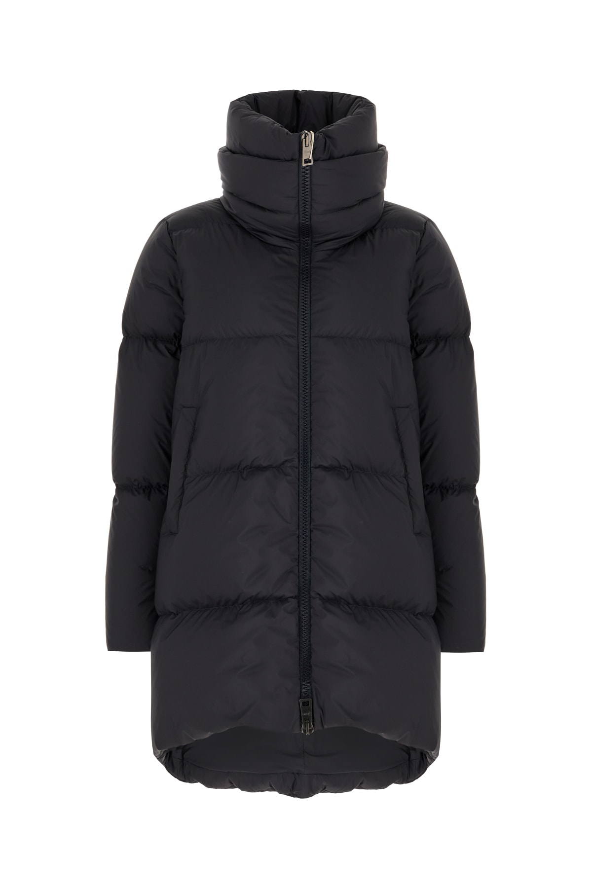 Herno Boxy Black Down Jacket With Padded Collar And Quilted Design In Blue