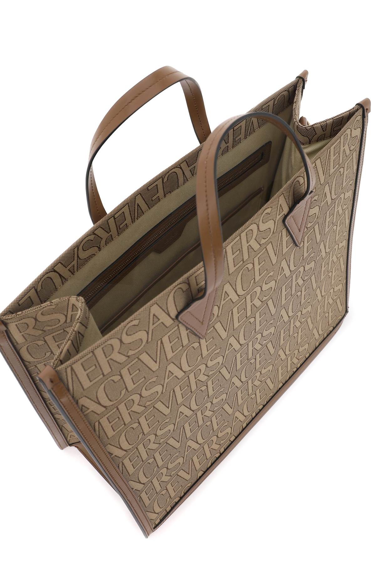 Shop Versace Allover Shopper Bag In Beige Brown (beige)
