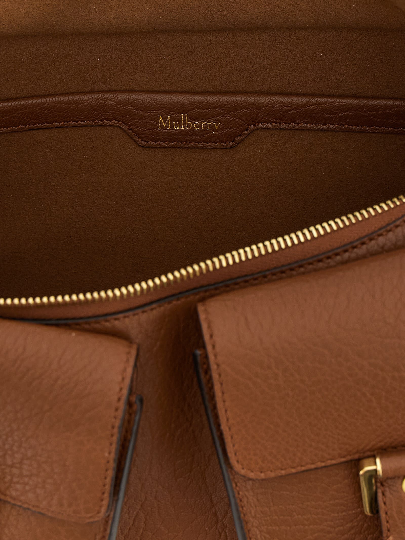 Mulberry Adjustable Strap Dual Front Pockets Textured Finish Shoulder Bag In Brown