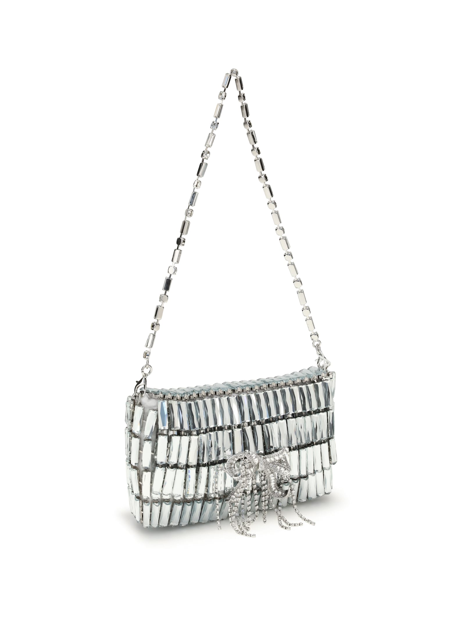 Self-portrait Silver Crystal Bow Mini Shoulder Bag