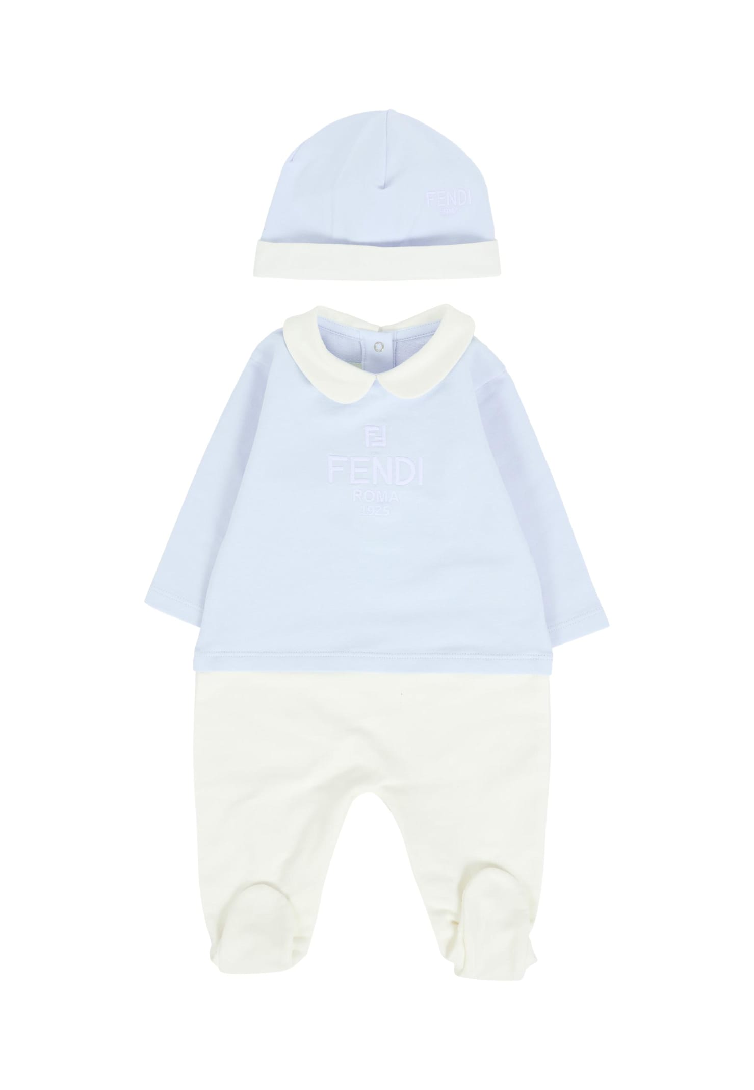 Fendi Light Blue Babygrow Suit For Baby Boy With Logo In Blue