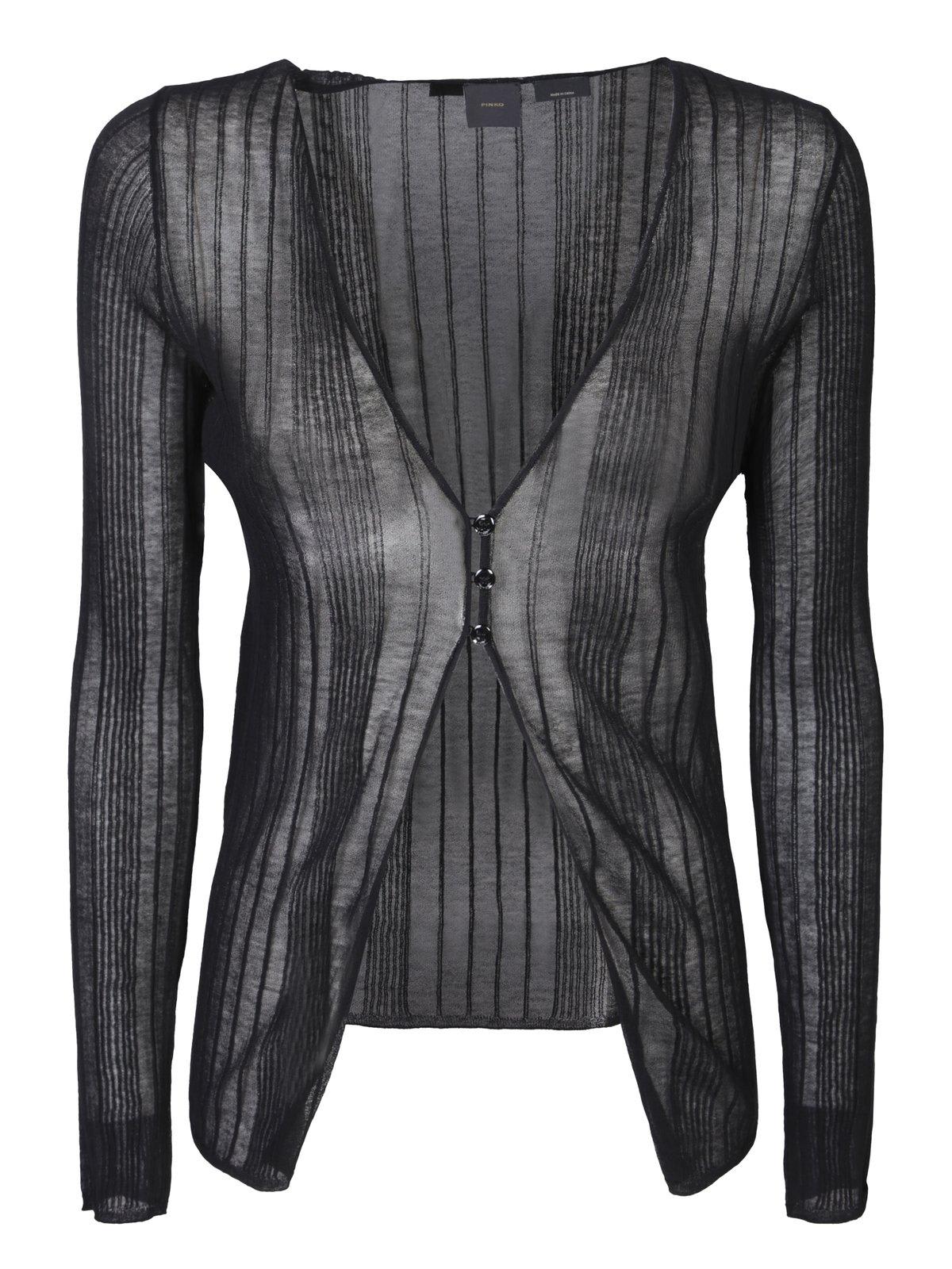 Shop Pinko Stripe Patterned Sleeved Cardigan In Black
