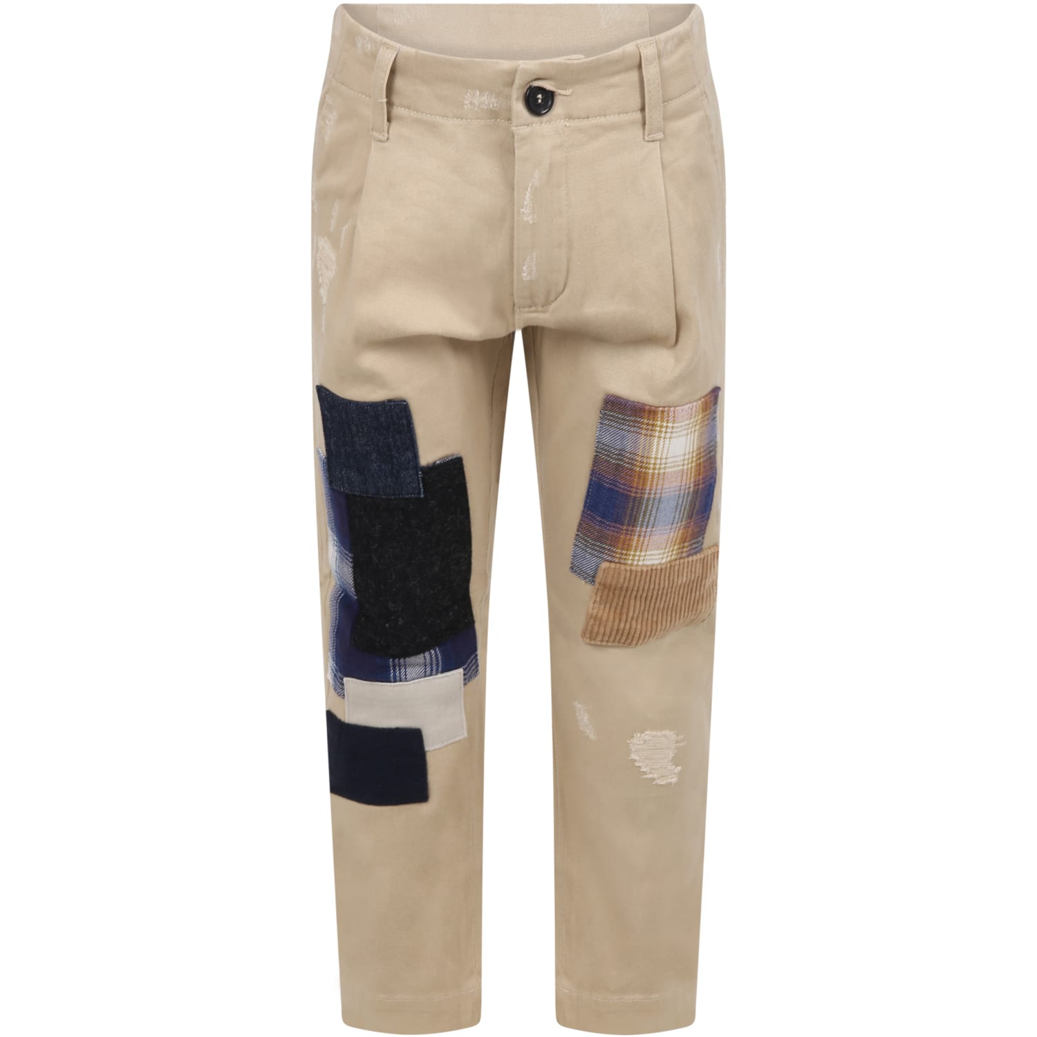 Dsquared2 Beige Trouser For Boy With Patches
