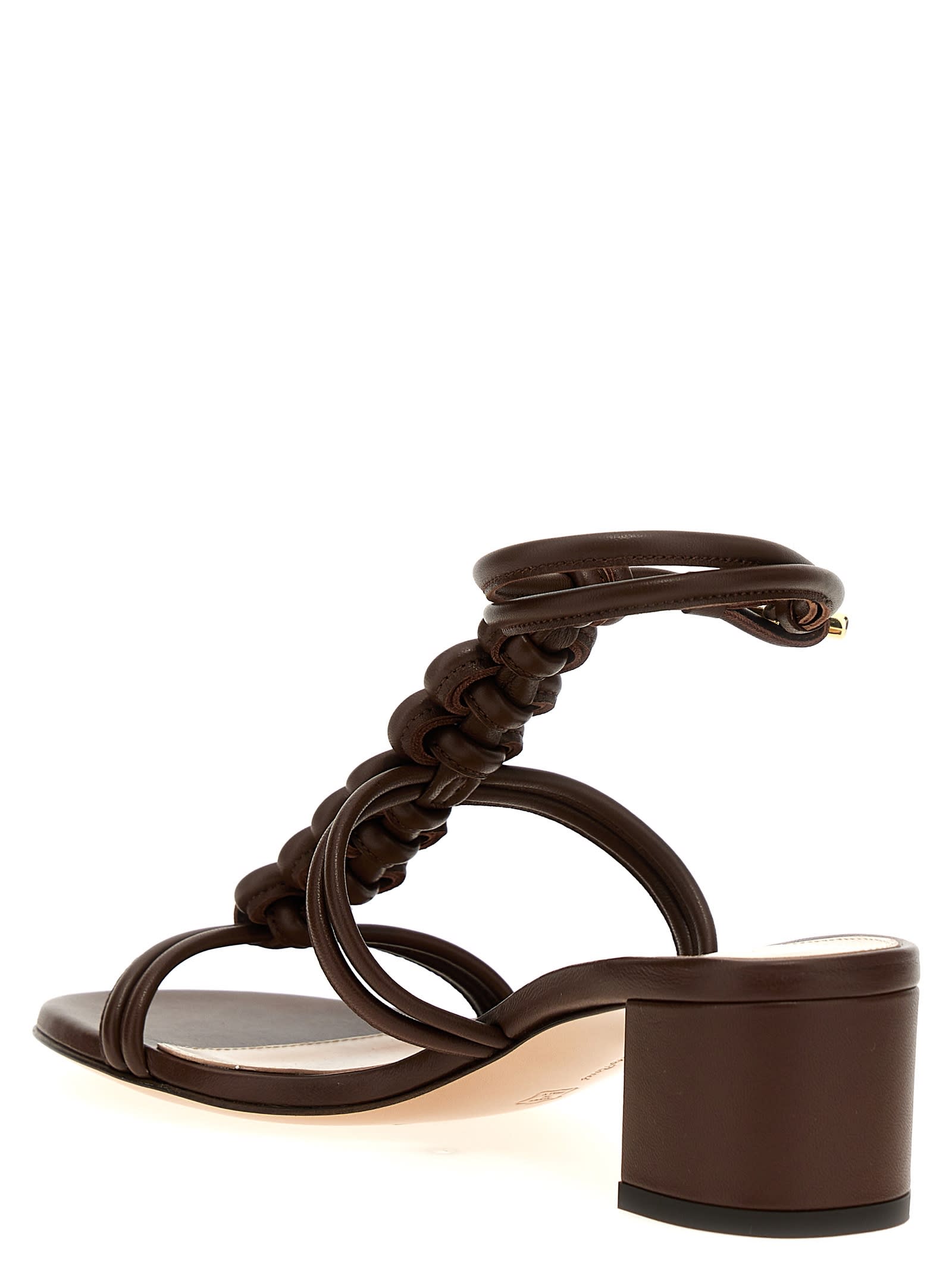 Gianvito Rossi Braided Napa T-strap Sandals In Brown