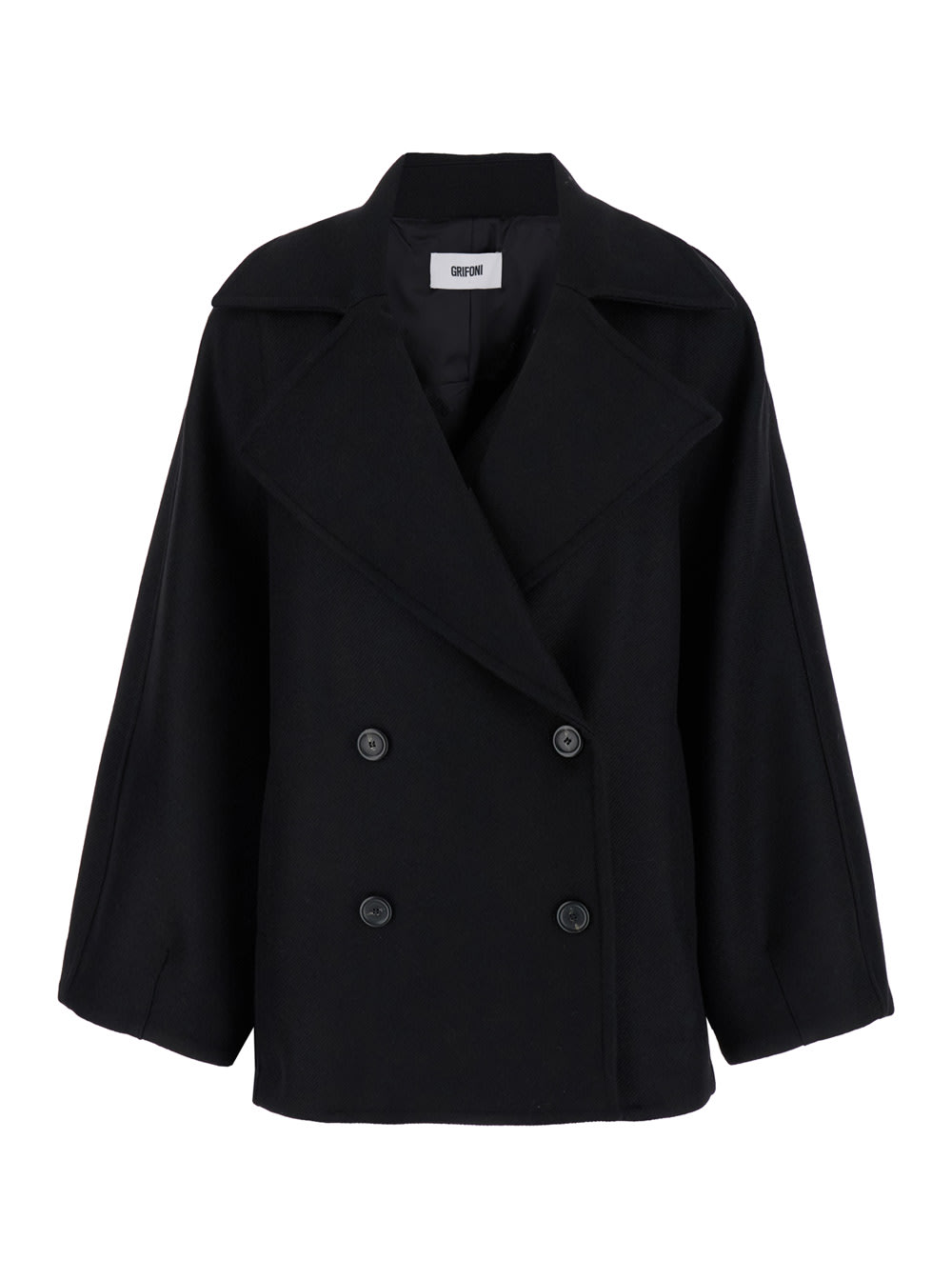 Shop Mauro Grifoni Black Oversize Double-breasted Jacket In Wool Woman