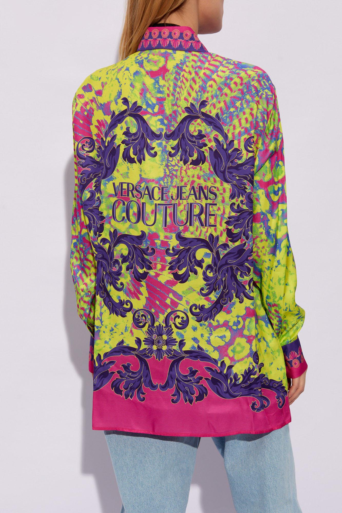Versace Jeans Couture Printed Logo Shirt Collared Neck In Acid 76