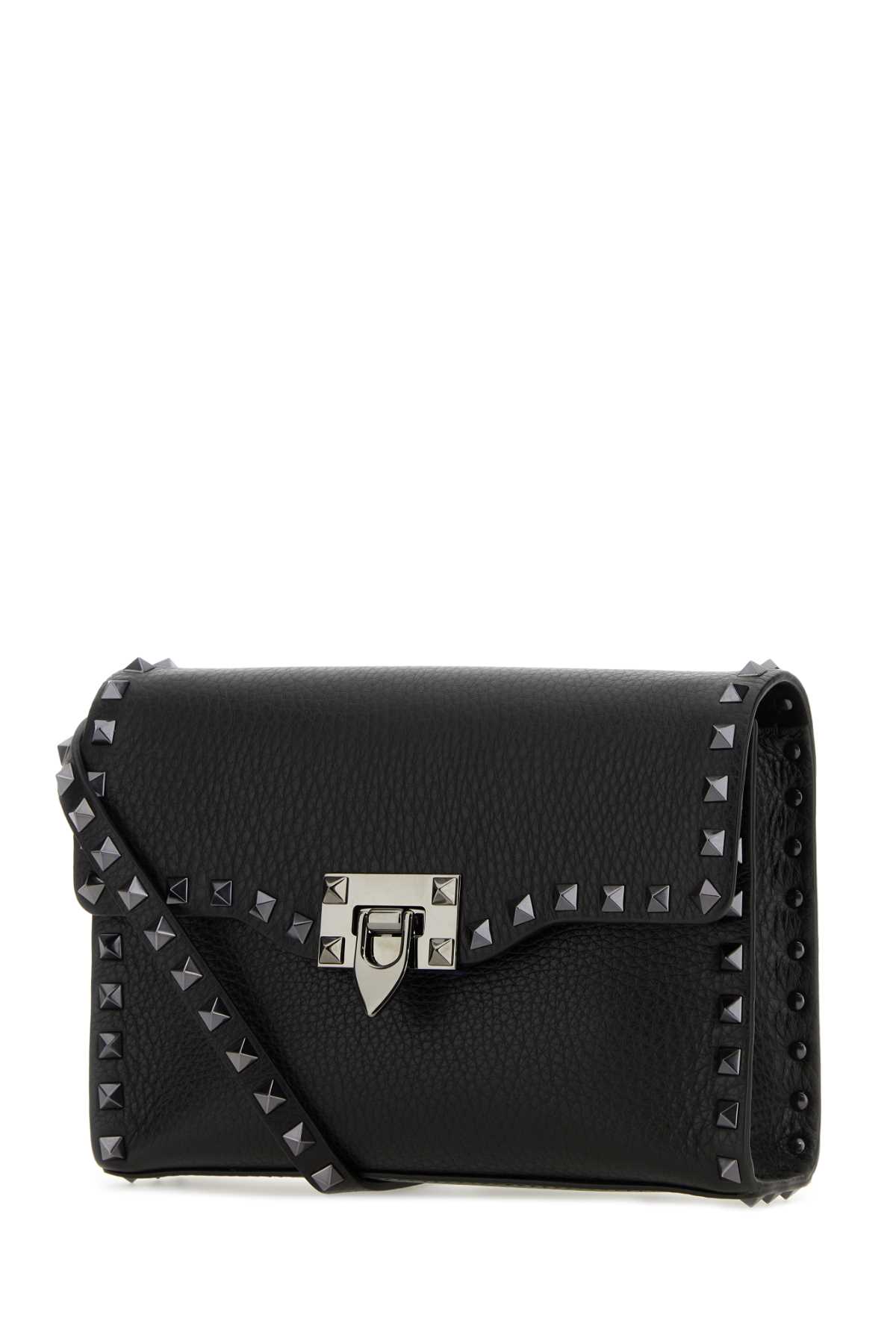 Shop Valentino Black Leather Small Rocketed Crossbody Bag In Nero