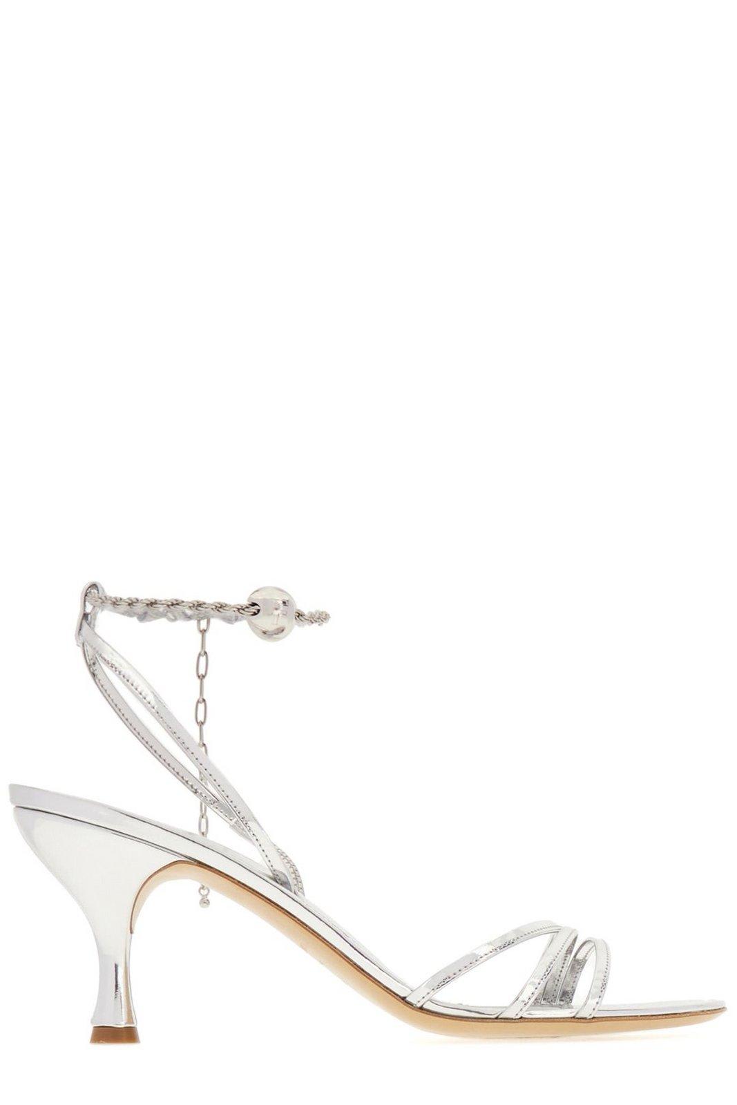 Shop Ferragamo Ankle Chain Sandals In Silver