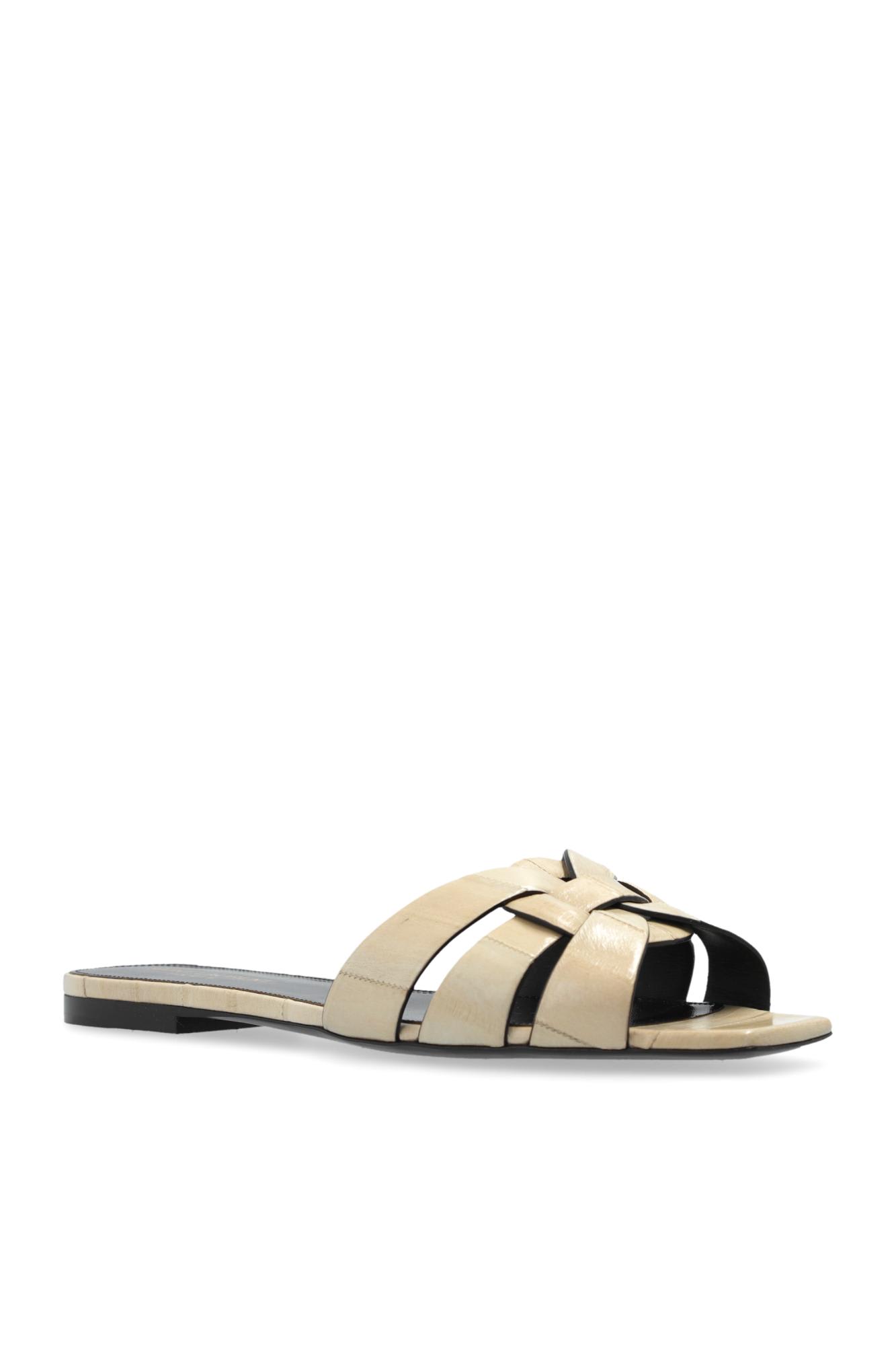 Shop Saint Laurent Tribute Slides In Brave Ivory