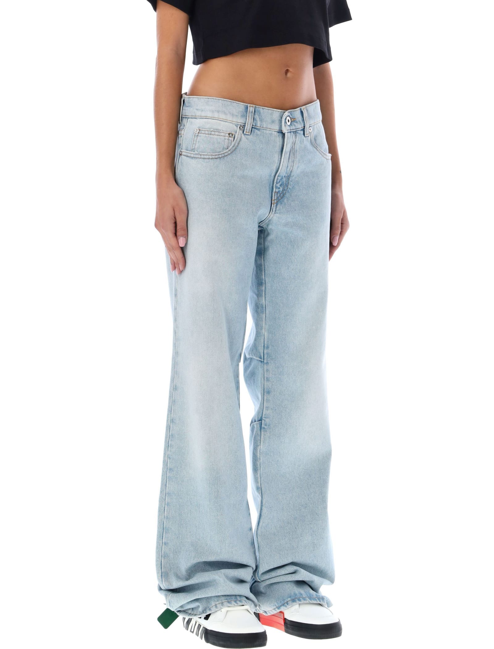 Shop Off-white Bleach Baby Baggy Chino Jeans In Denim Blue