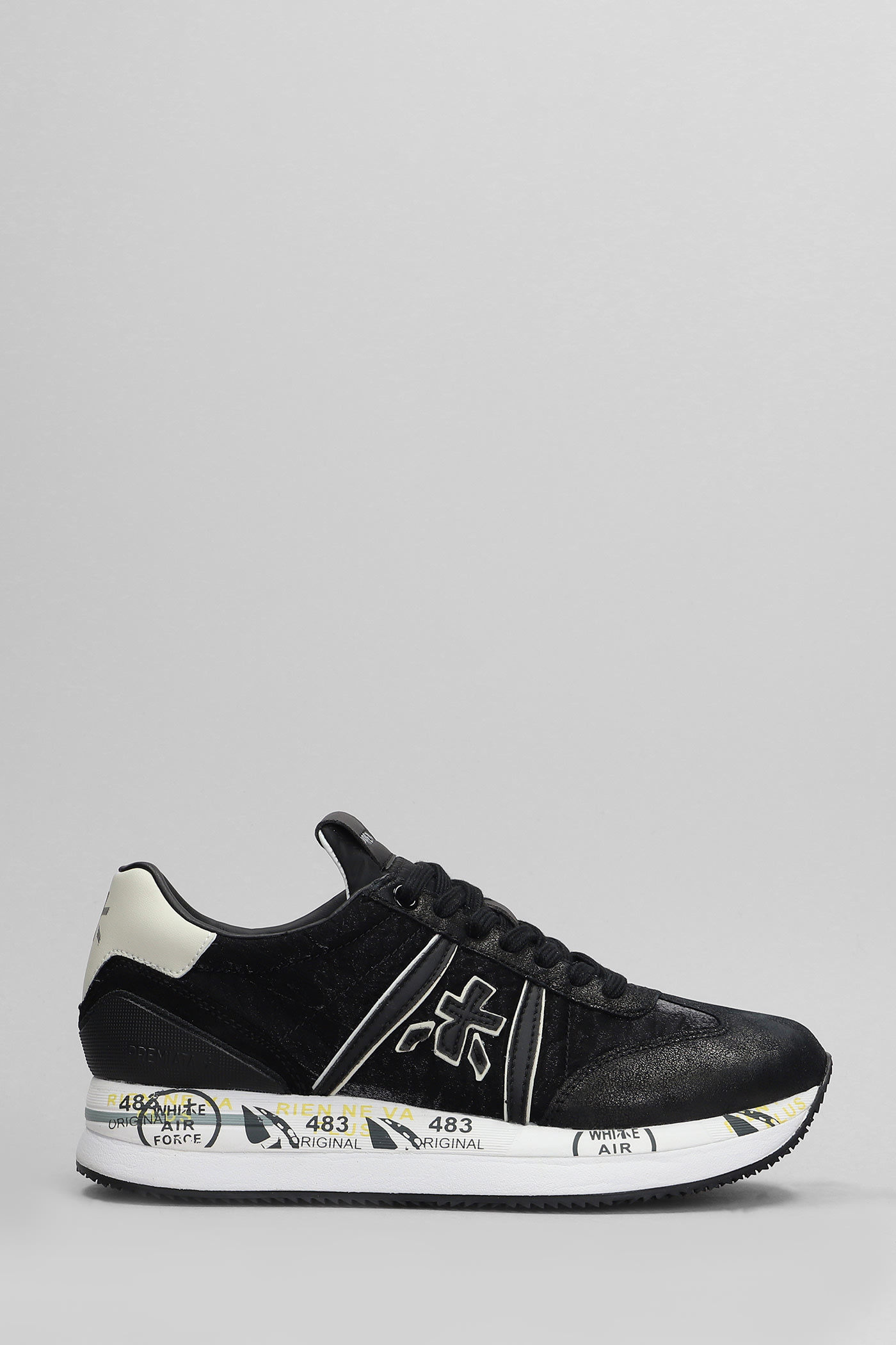 Shop Premiata Conny Sneakers In Black Leather And Fabric