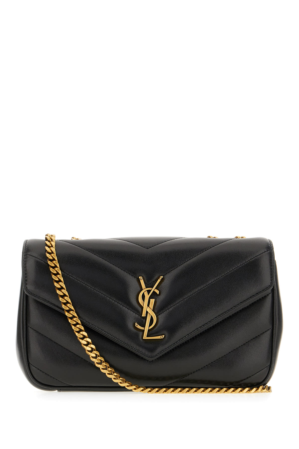 Saint Laurent Black Nappa Leather Small Loulou Shoulder Bag In Black