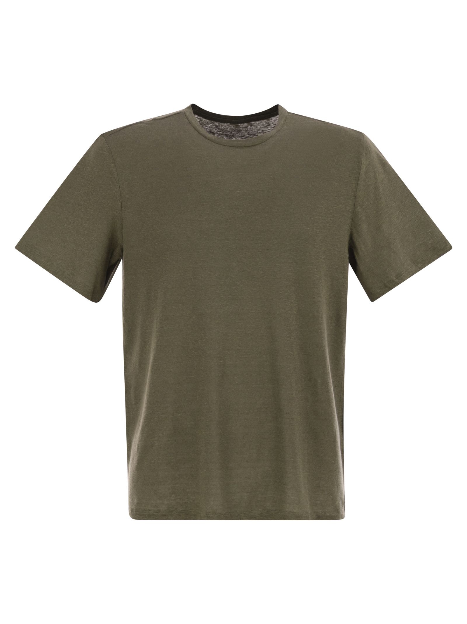 Crew-neck And Short-sleeved T-shirt In Linen