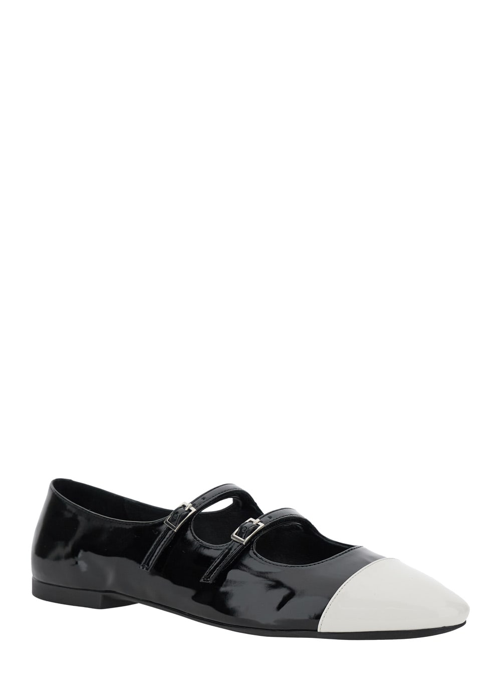 Jeffrey Campbell Black Ballet Shoes With Double Buckle And Stacked Heel In Patent Leather Woman In Black