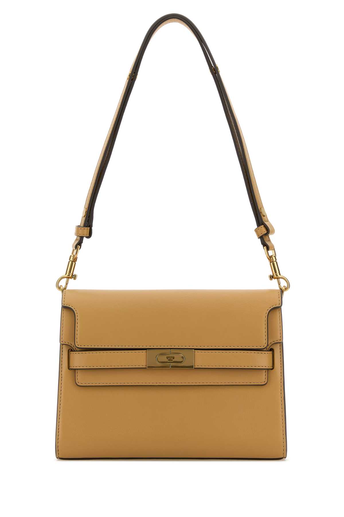 Shop Tory Burch Camel Leather Lee Radziwill Shoulder Bag In Darksand