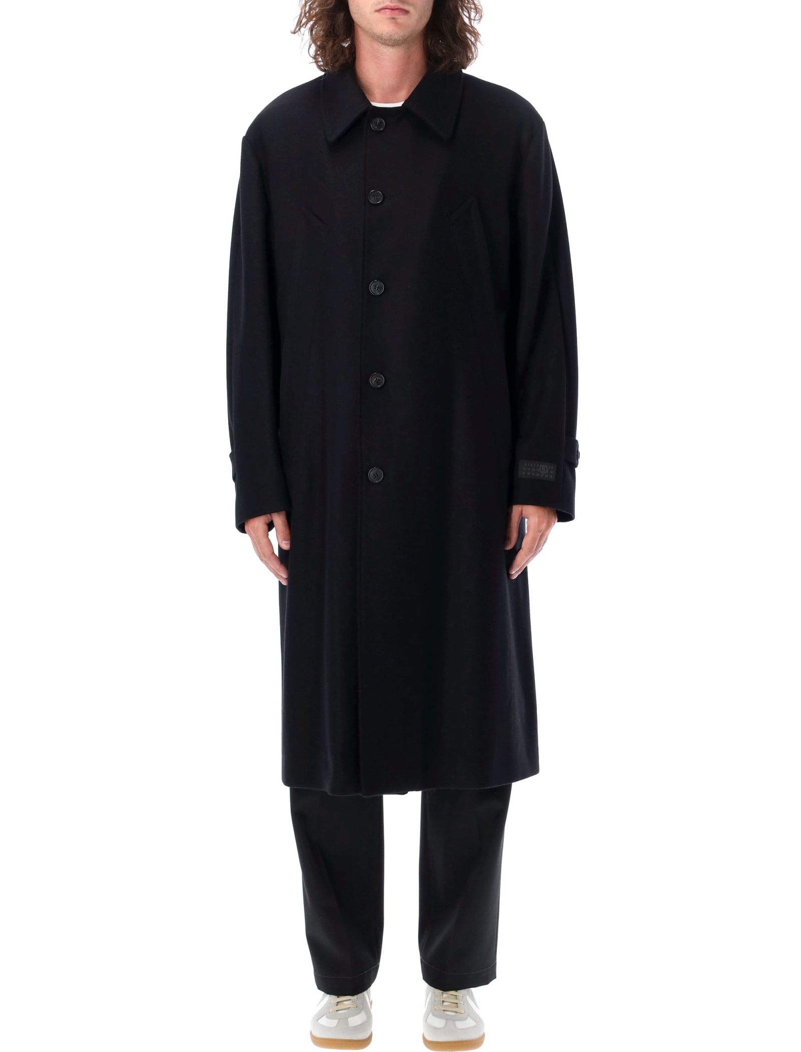 Shop Mm6 Maison Margiela Long Coat In Black