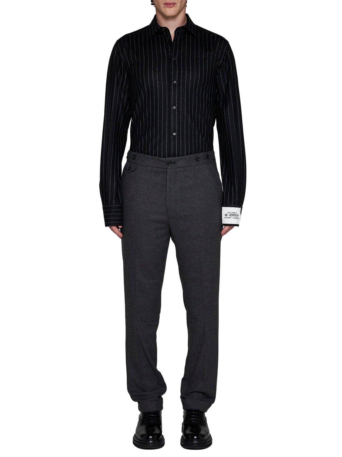 Shop Dolce & Gabbana Logo Patch Tailored Stretch Pants In Anthracite