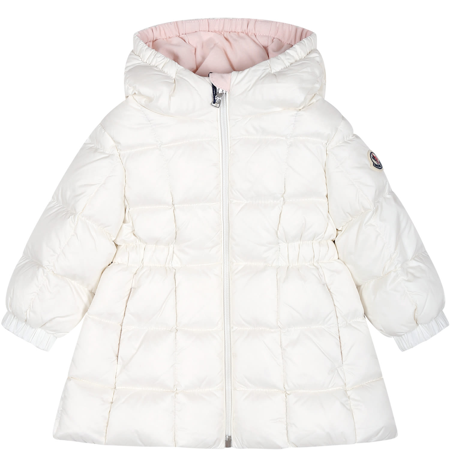 Moncler White Anya Down Jacket For Baby Girl With Logo